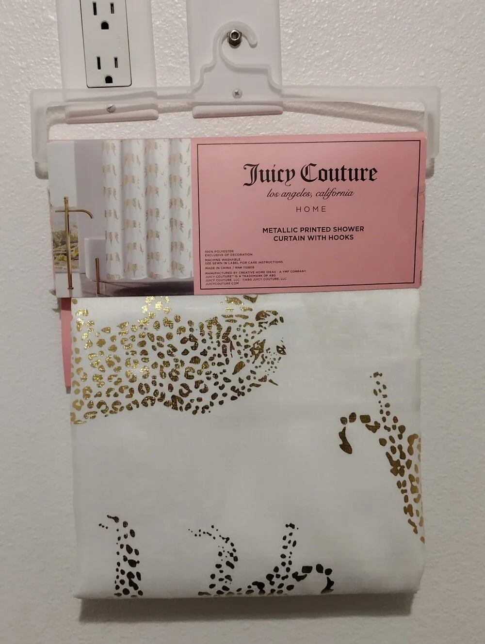 JUICY COUTURE SHOWER CURTAIN WITH HOOKS 70 X 72 JC LEOPARD  SHOWER CURTAIN NEW